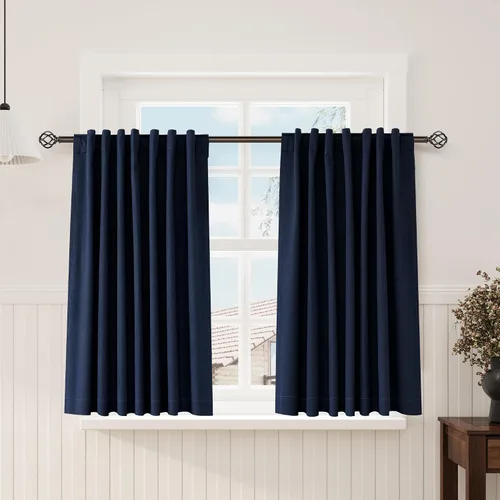 Vista 71 de Nanspring Cortinas de lino 100% opacas para dormitorio, 96 pulgadas de largo, con pestaña trasera, bolsillo para barra, aislamiento térmico, cortina