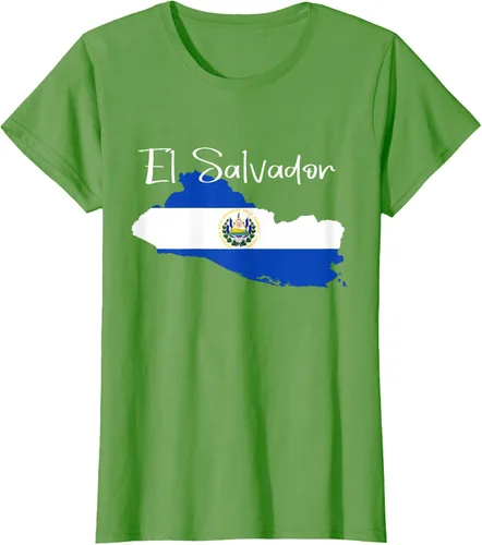 Vista 4 de Camiseta con la bandera de El Salvador, mapa de El Salvador, camiseta de Salvador para mujer