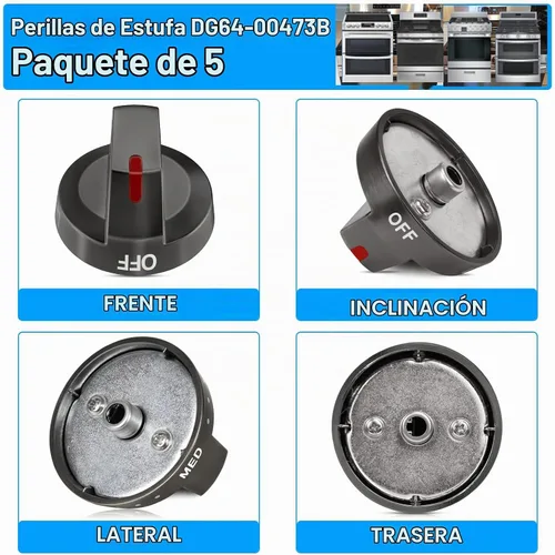 Vista 7 de [Actualizado] DG64-00473B Perillas de estufa de acero inoxidable negro compatibles con estufa de horno de gas Samsung, perilla de control