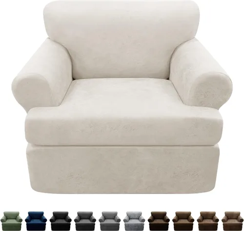 Vista 46 de Fundas para Sillón de 2 Piezas con Cojín en T, Fundas de Aspecto de Cuero para Sofá, Fundas para Sillas, Protector de Muebles Elástico, Funda