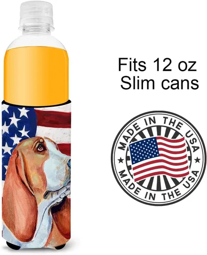 Vista 4 de Caroline's Treasures LH9017MUK - Bandera estadounidense con Basset Hound Ultra Hugger para latas delgadas para latas delgadas, funda para enfriar