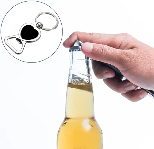 Vista 5 de uxcell Llavero abridor de botellas, 2 unidades, abridor de botellas de cerveza de acero inoxidable, llavero plano portátil para hombres, mujeres