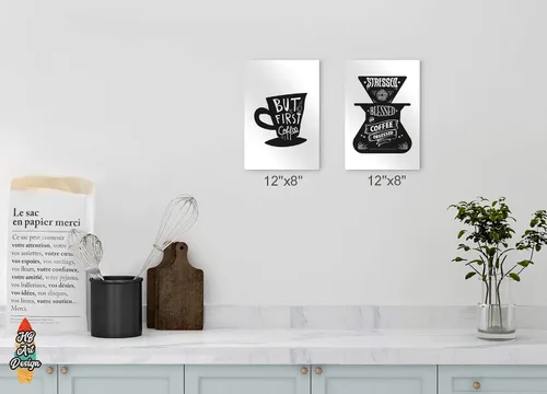 Vista 4 de HB Art Design But First Coffee and Stressed Blessed and Coffee Obsessed 2 Panel Metal Print Set Wall Art Coffee Bar Decor Coffee Signs Kitchen Wall