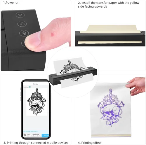 Vista 5 de ATOMUS Impresora de plantillas de transferencia de tatuajes 113E Máquina de tatuaje térmica inalámbrica recargable USB Bluetooth Copiadora térmica
