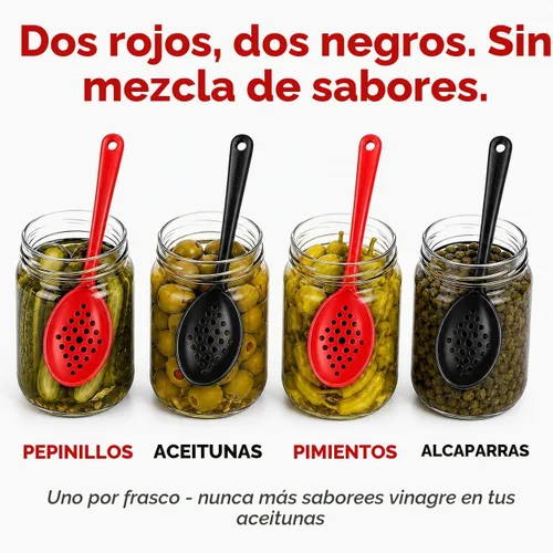 Vista 6 de Pikanty Cucharas de servir ranuradas de 7 pulgadas (paquete de 4), perfectas para aceitunas, encurtidos y condimentos, resistentes y versátiles