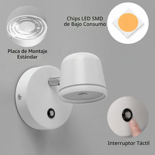 Vista 7 de Aisilan - Aplique de pared, luz de pared regulable al tacto con 3 temperaturas de color, lámpara de pared LED ajustable de 7 W CRI97, moderno