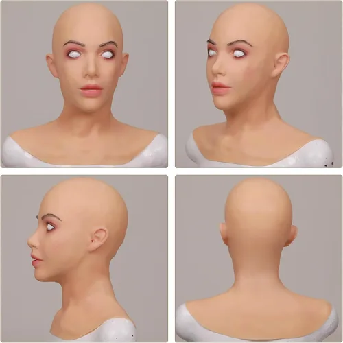 Vista 2 de MOTLEYBEAN Máscara de silicona realista máscara femenina belleza cara con cuello para Halloween Crossdresser Cosplay