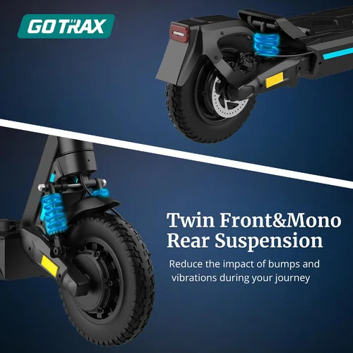 Vista 4 de Gotrax Ares - Patinete eléctrico todoterreno para adultos, neumáticos sin cámara de 10 pulgadas, autonomía de 25 millas con motor dual de 500W