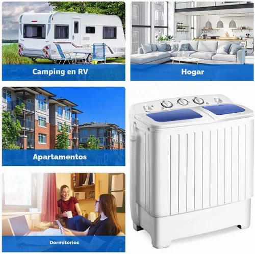 Vista 3 de Lavadora portátil compacta de doble tina, azul+blanco