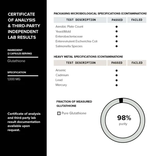 Vista 6 de Toniiq Cápsulas de glutatión de ultra alta resistencia certificadas por NSF - Fórmula concentrada de 1000 mg - 98% más altamente purificadas