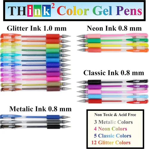 Vista 3 de Think2 - Juego de bolígrafos de gel de color para adolescentes y adultos. Perfecto para dibujar, diario, garabatear, álbumes de recortes