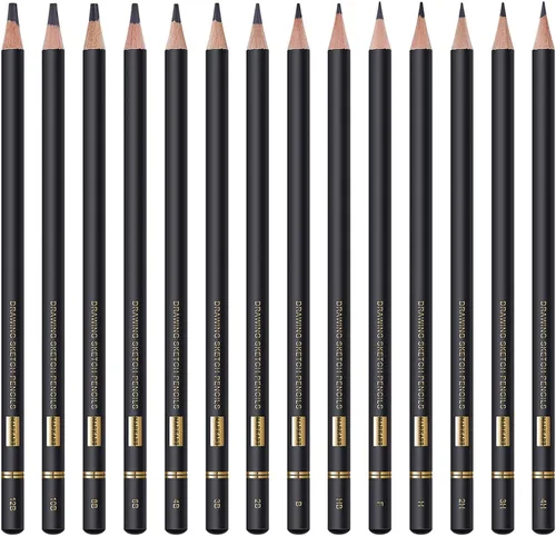 Vista 2 de MARKART Juego de lápices de dibujo profesional – 14 lápices de grafito de dibujo artístico (12B - 4H), ideal para dibujar arte, dibujar, sombrear