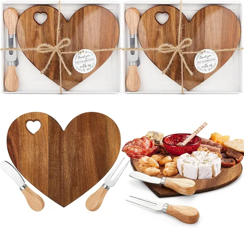 Vista 16 de Patelai 1 Juego de Tabla de Queso en Forma de Corazón para Despedida de Soltera y Baby Shower con Cuchillo, Tabla Mini de Madera para Charcutería
