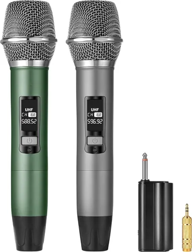 Vista 11 de Micrófonos Inalámbricos UHF Recargables, Dos Micrófonos de Mano de Metal con Receptor de 1/4", Plug-and-Play para Altavoz y Sistema PA, Karaoke