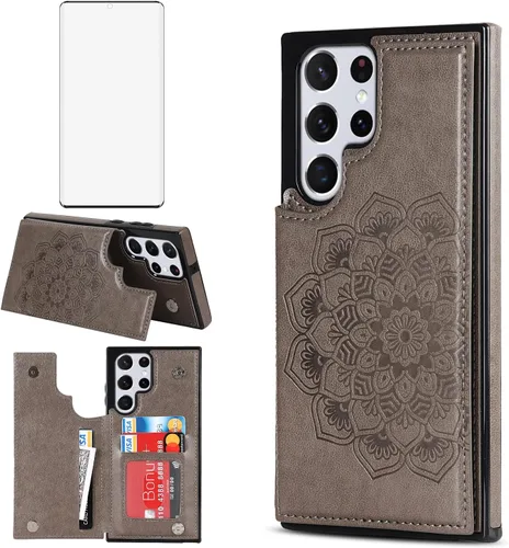 Vista 10 de Asuwish Funda compatible con Samsung Galaxy S22 Ultra 5G y protector de pantalla de vidrio templado, accesorios para celda, ranura para tarjetero