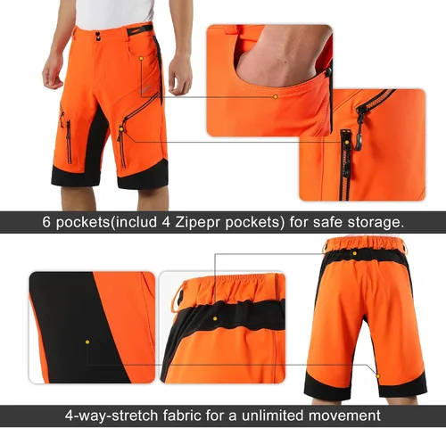 Vista 4 de Arsuxeo - Pantalones cortos de ciclismo para hombre para bicicleta, ajuste holgado MTB, resistente al agua 1903