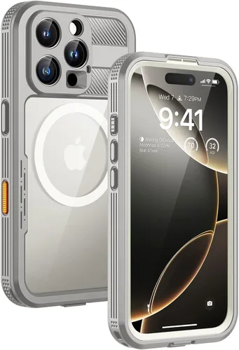 Vista 36 de Lanhiem Funda magnética impermeable para iPhone 16, protector de pantalla de privacidad integrado, compatible con MagSafe, funda antiespía de cuerpo