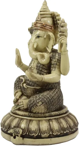 Vista 3 de Ebros 9.5 pulgadas de alto Hindú Supremo Dios Nritya Ganesha Chaturthi Meditación en el trono de loto con estatua de ratón Ganapati Elefante Deidad