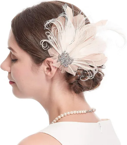 Vista 4 de Cizoe Fascinators 20s Gatsby Flapper Acessories Art Deco Party Accessory Peacock Feather Alligator Clip