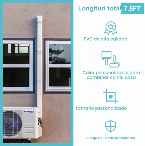 Vista 4 de Mini cubiertas de línea dividida, 4 "7.5 pies CA línea ocultar kits para exteriores DIY Decorative, PVC Minisplit Lineset Cover, Paintable