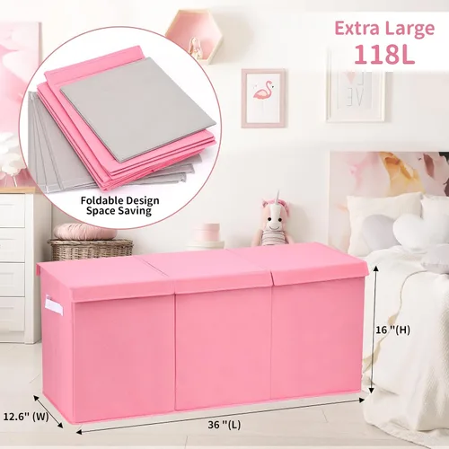 Vista 2 de Fixwal Organizador de almacenamiento de juguetes para niñas, caja de juguetes extra grande para niños, divisor plegable y extraíble para guardería