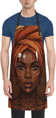 Vista 9 de Waterproof Apron For Adults Chef Bib With 2 Pockets For Kitchen Cooking Baking Garden Crafting Drawing Mujer negra afroamericana