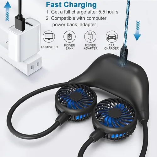 Vista 7 de SLENPET Ventilador de cuello portátil de 10000 mAh, 6 velocidades, últimas 48 horas, rotación de 360°, ventilador personal portátil