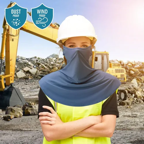Vista 5 de Obacle Máscara facial con polaina para el cuello con cintas elásticas para las orejas para hombres y mujeres para protección solar Azul