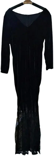 Vista 3 de Vestido largo de sirena para mujer, vestido largo con cuello en V, vestido de encaje negro, vestido de fiesta de Halloween, cosplay, vestidos