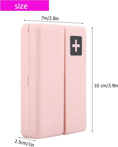 Vista 2 de Pastillero de viaje para bolso, 7 compartimentos, pastillero de viaje portátil, organizador de píldoras con diseño magnético único, organizador