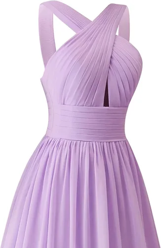 Vista 4 de Rmaytiked Vestidos de dama de honor de gasa plisados con agujero de cerradura para boda vestidos largos de graduación vestidos formales de fiesta