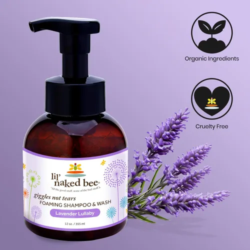 Vista 4 de Lil Naked Bee Lavender Lullaby Giggles Not Tears - Champú y lavado en espuma (12 onzas) Champú para bebés y jabón para bebés para niños, ideal