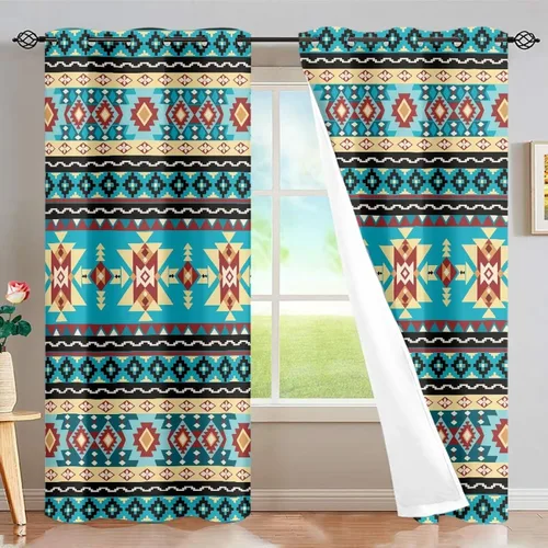 Vista 17 de Dreaweet African Tribal Blackout Curtains 63 Inch Long 2 Panels Set Bohemian Ethnic Geometric Grommet Top Thermal Insulated Curtains for Living Room