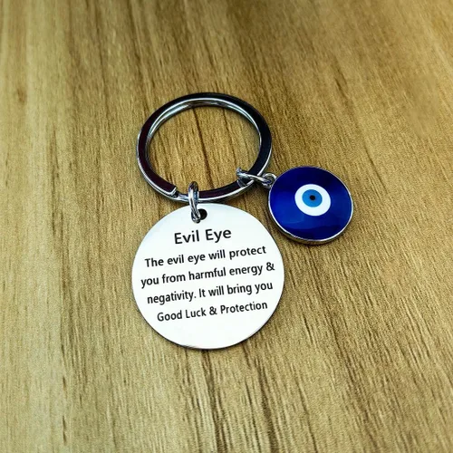 Vista 6 de Meimimix Llavero contra el mal de ojo, amuleto de buena suerte, para familiares, amigos, cumpleaños, Navidad, graduación, joyería, plateado