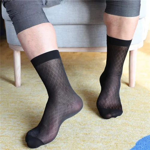 Vista 6 de Uaussi 10 pares de calcetines de vestir ultrafinos para hombre, calcetines de negocios de seda transparente, pantalones de trabajo de nailon suave