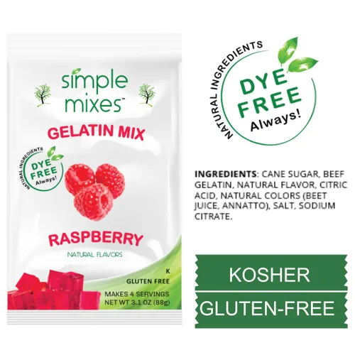 Vista 3 de Simple Mixes Postre de gelatina natural, frambuesa, fresa y cereza, aperitivo saludable, sin colorantes, sin gluten ni grasa, Kosher, paquete de 3