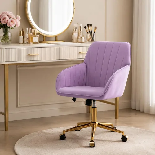 Vista 22 de Silla de tocador de maquillaje de terciopelo beige con ruedas