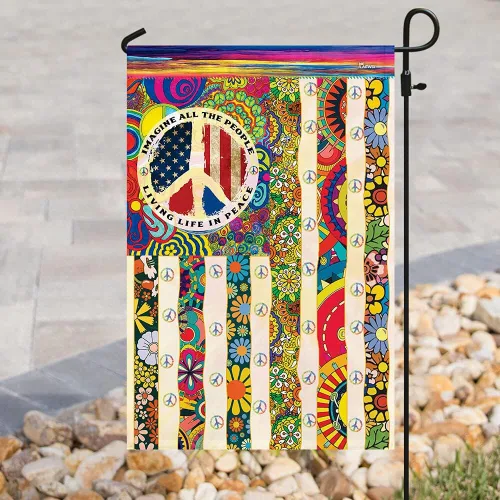 Vista 2 de Banderas PSL318F - Bandera hippie de personas que viven la vida en paz PSL318F, bandera de jardín (11.5 x 17.5 pulgadas), banderas de jardín de casa