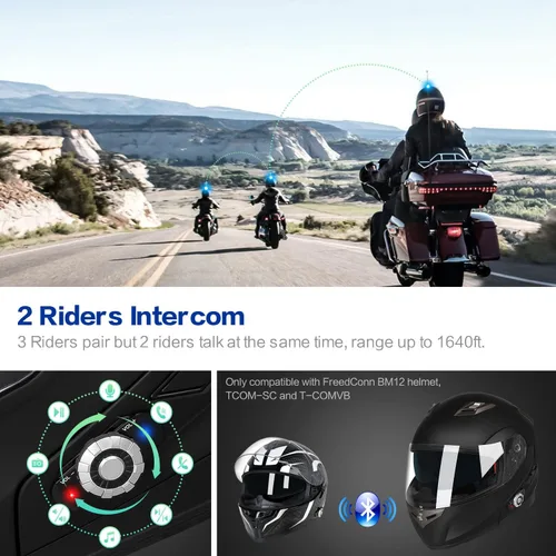 Vista 3 de FreedConn BM2-S - Casco de motocicleta con Bluetooth y función de marcación de voz, manos libres, 500 m 2 3 conductores, DOT con Bluetooth