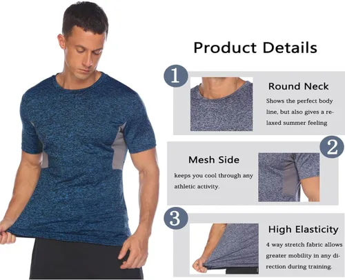 Vista 5 de COOFANDY Paquete de 3-5 camisetas de entrenamiento para hombre manga corta gimnasio culturismo musculación secado rápido fitness