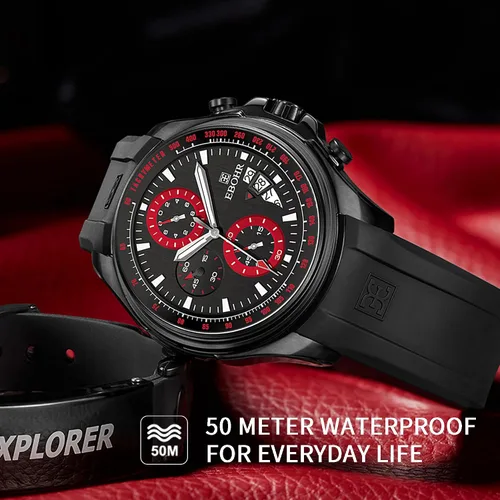 Vista 8 de Men's Sports Black Quartz Watch with Cool Luminous Hands Multi-Functional Chronograph - Lightweight, Breathable, Skin-Friendly Rubber Strap Original