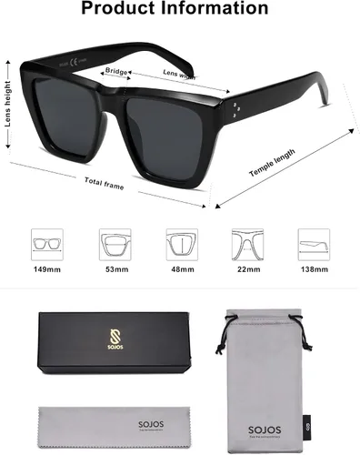 Vista 17 de SOJOS Fashion Oversized Square Cat Eye Polarized Sunglasses for Women Trendy Cateye Style Womens Sunglasses SJ2179