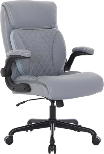 Vista 11 de Youhauchair Silla de oficina ejecutiva, silla ergonómica de piel sintética para computadora con soporte lumbar, reposabrazos abatibles y altura Beige