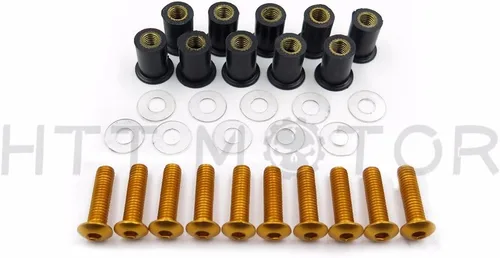 Vista 2 de XKMT-Kit de tornillos redondos dorados para parabrisas compatible con CBR 600rr 1000rr/Suzuk GSXR 600 750 1000/R1 R6 R6s/ Kawasak ZX6R ZX9R ZX10R