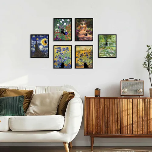 Vista 5 de Hamduker Cuadros de Arte de Pared de Gato Negro de Jardín Pósters Divertidos de Gato Preppy Decoración de Arte de Pared Galería de Granja Arte