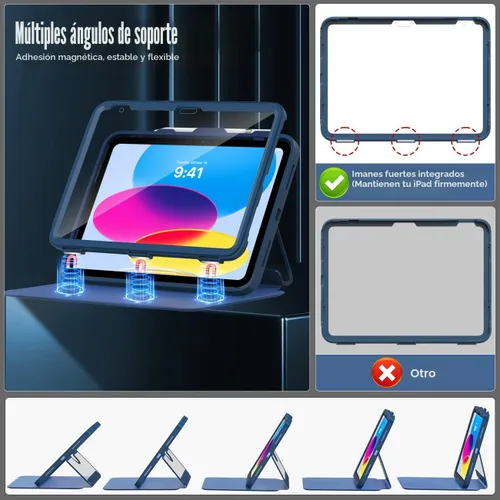 Vista 4 de MoKo Funda para iPad (A16) de 11ª/10ª generación con soporte para lápices A-Azul marino