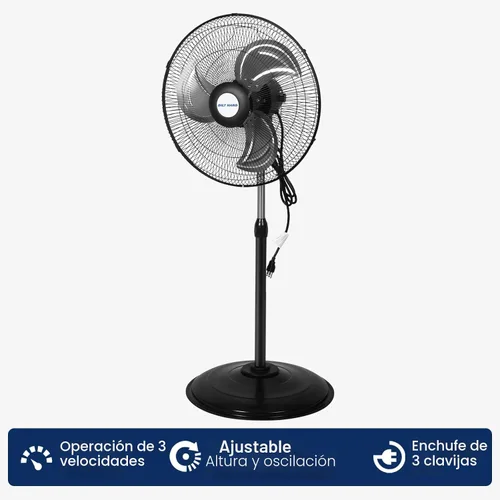 Vista 3 de BILT HARD - Ventilador de pie industrial de metal, resistente, de alta velocidad, oscilante, aspas de aluminio, 3 velocidades y certificado UL