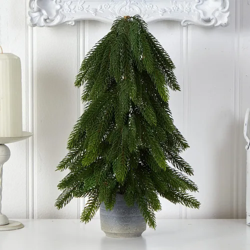 Vista 3 de Nearly Natural Árbol artificial de pino de Navidad de 17 pulgadas en maceta decorativa