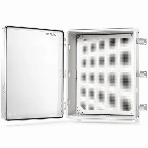 Vista 14 de QILIPSU - Caja de conexiones de acero inoxidable con tapa, bisagras y placa de montaje, universal, impermeable IP67, plástico ABS, gris, recinto