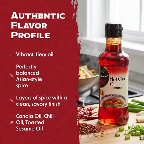 Vista 4 de KA-ME Aceite de chile caliente – Aceite infundido con chile picante – Rocíe para albóndigas, salteado y arroz frito – condimento asiático